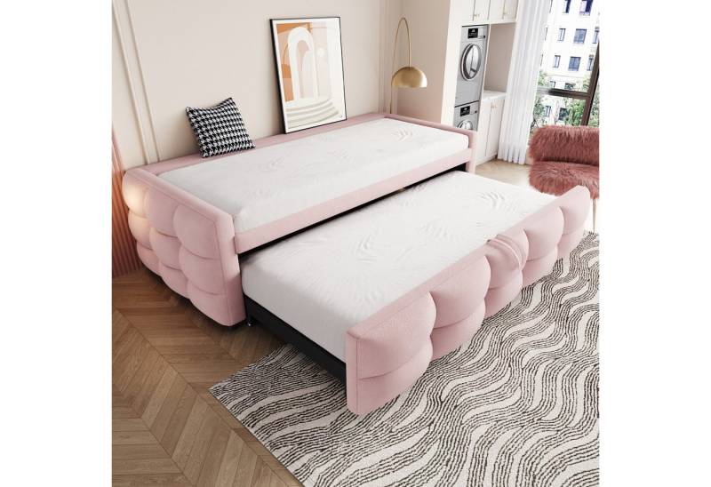 MODFU Schlafsofa Polsterbett Ausziehbar,Schlafsofa,Doppelbett,Multifunktionsbett, Polsterbett Ausziehbar 90/180 x 190 cm, Multifunktionales Teddy-Samt Schlafsofa., mit Relaxfunktion von MODFU