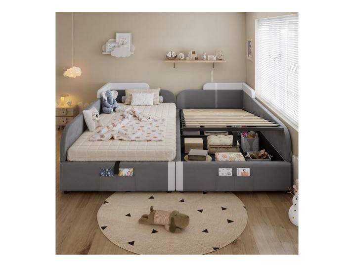 MODFU Schlafsofa mit Hydraulischem Stauraum, Kinderbett mit Erhöhtem Weichen Zaun, Aufbewahrungstasche, Polsterbett 90x200/180x200 cm, Inklusive Matratze von OTTO
