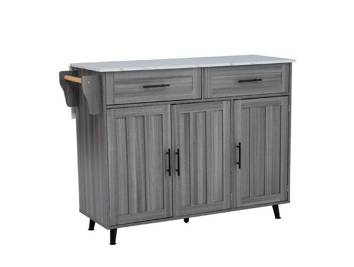 MODFU Sideboard Anrichte Küchenschrank Speisewagen (Kücheninsel, Servierwagen, Küchenschrank, 1 St., 5 Räder, 3 Tür), mit Ausziehbare Arbeitsplatte,Massivholzbeine umschaltbar, grau von OTTO