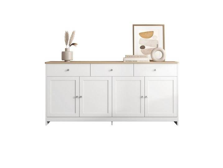MODFU Sideboard Küchenschrank (Aufbewahrungsschrank mit drei Schubladen und vier Klappen, 1 St., Sideboard im Landhausstil), Breite 160cm, weiß von OTTO