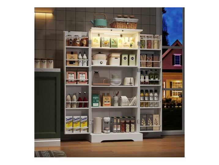 MODFU Sideboard Moderner Buffetschrank,mit 2 Türen (Multifunktionaler weißer Küchenschrank mit LED-Sensorleuchte, höhenverstellbaren Böden & Kippschutz) von OTTO