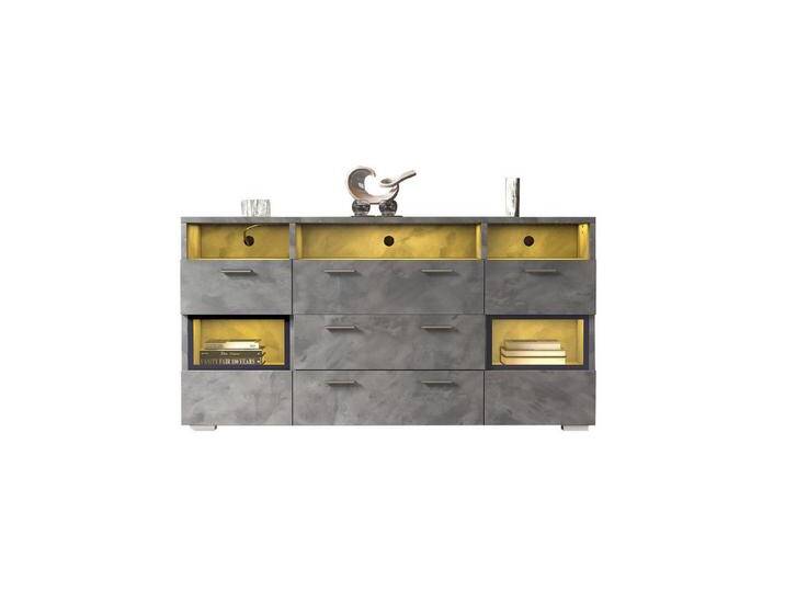 MODFU Sideboard Stauschrank (Kommode mit 2 Türen und 3 Schubladen, 1 St), mit LED-Beleuchtung und transparenten Acryltüren,Unterschrank, grau von OTTO