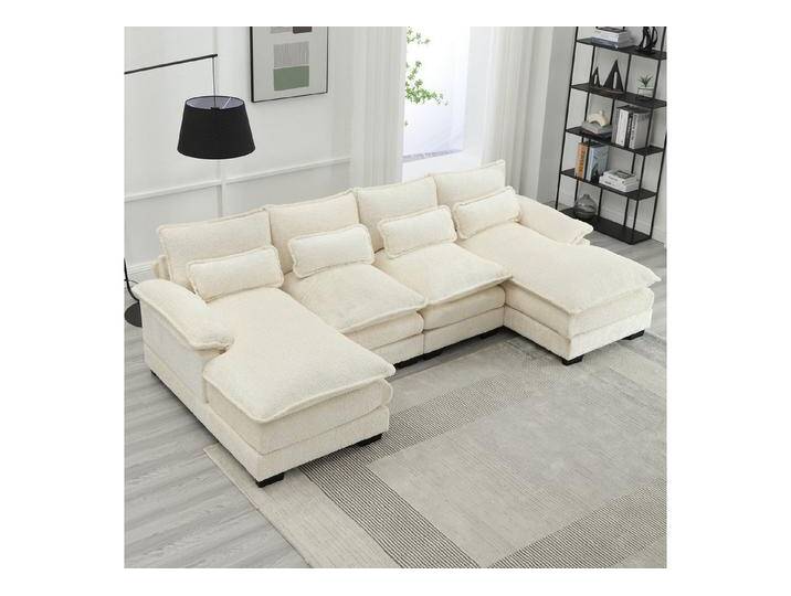 MODFU Sofa Loungesofa Küchensofa Kindersofa, Modulares U-förmiges Sofa mit 4 Lendenkissen und Bouclé-Stoff – Ergonomisches Design für maximale Unterstützung – Robuste Holz- und Eisenstruktur, Ideal für große Wohnzimmer und Familien von OTTO