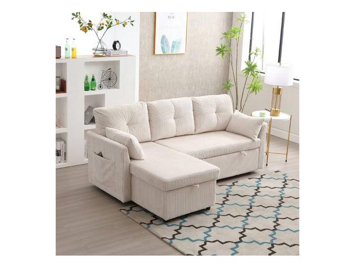 MODFU Sofa Modulares Ecksofa L-förmiges modulares Sofa, mit umkehrbarer Chaiselongue Modulares Sofa Sectional Couch, beige, Samt, beige von OTTO