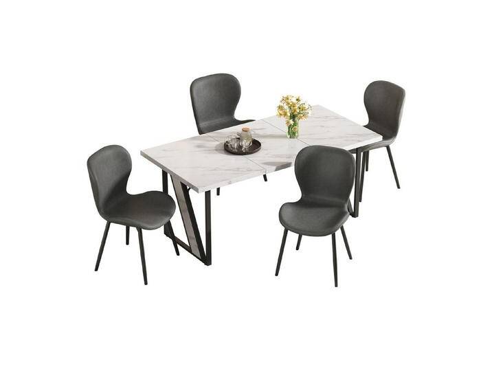 MODFU Stuhl Loungesessel,EsszimmerstühleStuhl,Moderner Esstisch (Eleganter Esstisch mit 4 Stühlen – Weißer Marmor Küchentisch mit robustem MDF und Kunstleder-Leder Stühlen, modernes Design für Esszimmer und Küche, 160x80 cm, 4er Set, stabile Metallbeine, 4 St) von OTTO