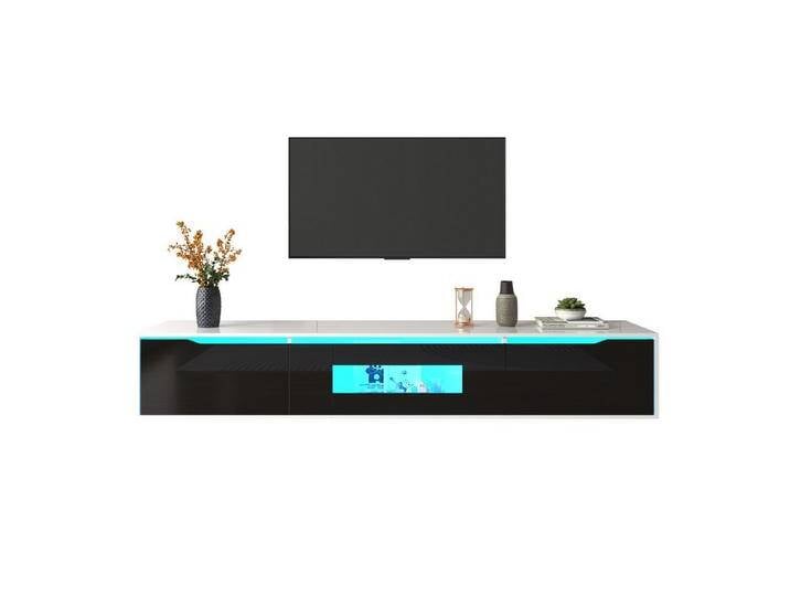 MODFU TV-Schrank Lowboard (1-St) Hochglanz,mit farbwechselndem LED-Licht,Klapptüren, schwarz von OTTO