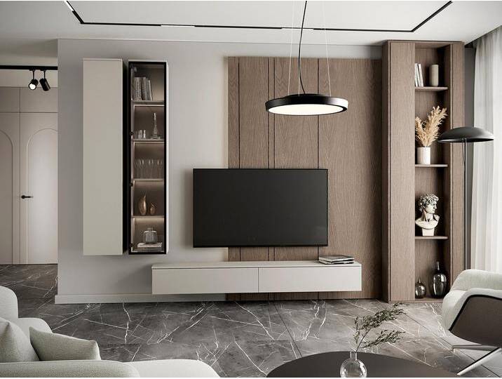 MOEBLINE Wohnwand Medienwand FIVO 1 kaschmir 3-St TV-Lowboard Hängeschränke, schwarz von OTTO