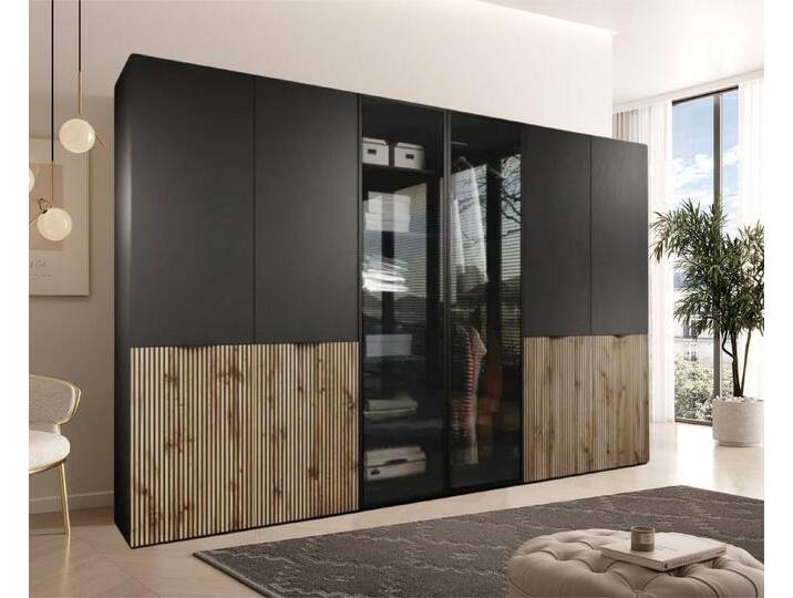 MOEBLO Drehtürenschrank MINEWRA ANTISOL 300 (Moderner Drehtürenschrank mit getönter Glasfront – viel Stauraum, verstellbare Einlegeböden & Kleiderstangen – robuster 6-türiger Kleiderschrank für Schlafzimmer und Garderobe) (BxHxT): 303x200x49 cm von OTTO