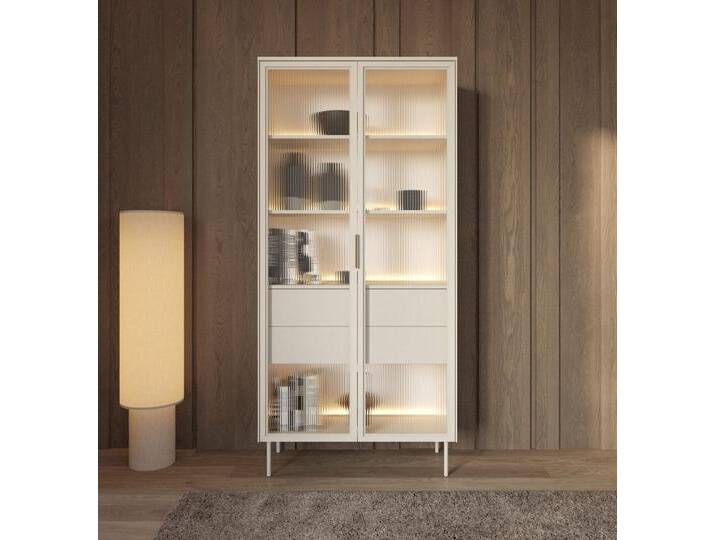 MOEBLO Glasvitrine ELOA 2d2s (Elegantes Sideboard mit Ornamentglas oder Gehärtetem Glas, LED-Beleuchtung, Metallakzenten in Kaschmir oder Eiche Dunin, Hohe Schrank Glasvitrine Einlegeböden Dekoration Vitrine) (BxHxT): 91,5 × 194,6 × 39,3 cm MOEBLO Glasvitrine ELOA 2d2s (Elegantes Sideboard mit Ornamentglas oder Gehärtetem Glas, LED-Beleuchtung, Metallakzenten in Kaschmir oder Eiche Dunin, Hohe Schrank Glasvitrine Einlegeböden Dekoration Vitrine) (BxHxT): 91,5 × 194,6 × 39,3 cm von OTTO