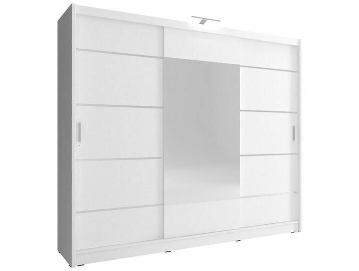 MOEBLO Kleiderschrank KUBA 250 ALU (Dekorative Aluminiumleisten, Wohnzimmerschrank 3-türig Schrank mit Spiegel Gaderobe Schiebtüren, Schwebetürenschrank mit Einlegeböden und Kleiderstange) (BxHxT): 250x200x214x62 cm von OTTO