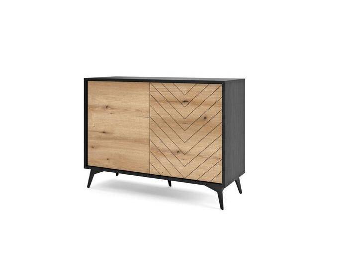 MOEBLO Kommode Onyks K104 (Schlafzimmer Komodenschrank Highboard Wohnzimmer Kommode, schwarz/eiche Evoke Fischgrät, moderne Design Sideboard), schwarz von OTTO