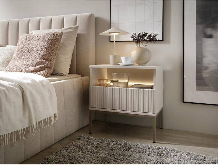 MOEBLO Nachttisch Sentino S54 LED (mit gefrästen Fronten und LED-Beleuchtung Nachttisch Nachtkommode Nachtschrank Nachtkonsole Beistelltisch Schlafzimmer, 1-St), (HxBxT):56x54x39 cm, beige von OTTO