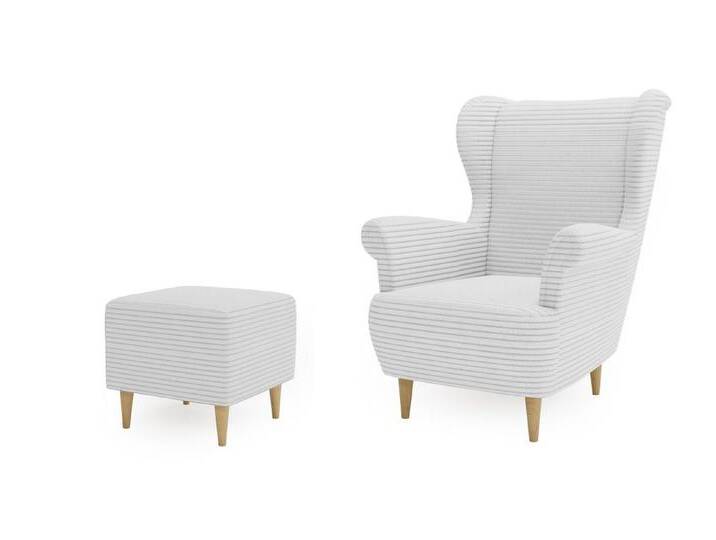 MOEBLO Ohrensessel AMICO (Sessel Polstersessel aus Cordstoff Wohnzimmersessel mit/ohne Hocker Ohrenbacksessel), mit/ohne Hocker Ohrenbacksessel, grau von OTTO