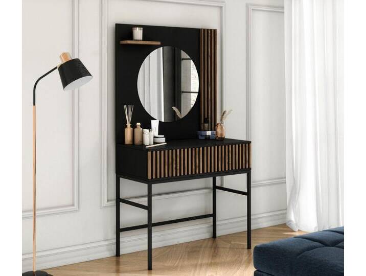MOEBLO Schminktisch Meteor (Schwarz/Artisan mit Schubladen mit Spiegel mit Lamellen, Frisiertisch, Schminktisch, Kosmetiktisch, Spiegel) von OTTO