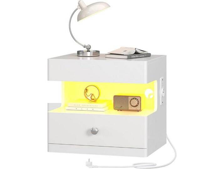 MSMASK Nachttisch mit LED-Beleuchtung und Steckdose, Nachtkommode mit 1 Schubladen (1-St), mit Verstecktem Schiebeschrank, Weiß, weiß, 1 St., Weiß von OTTO