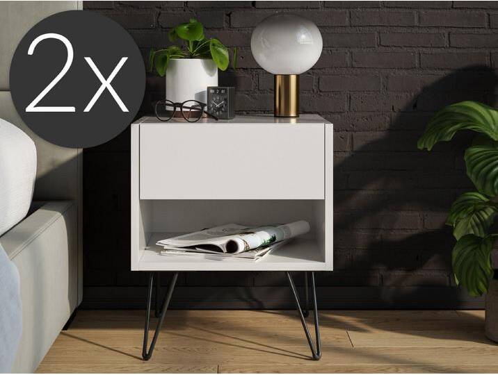 Magnolia Home Nachttisch 2er Set Nachttisch Dion 40cm SoftClose stehend Weiß Hgl, Weiss hochglanz von OTTO