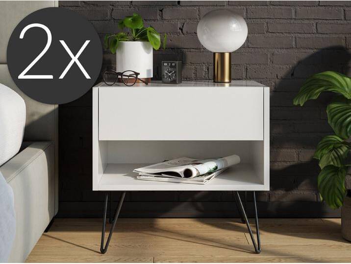 Magnolia Home Nachttisch 2er Set Nachttisch Dion 50cm SoftClose stehend Weiß Hgl, Weiss hochglanz von OTTO
