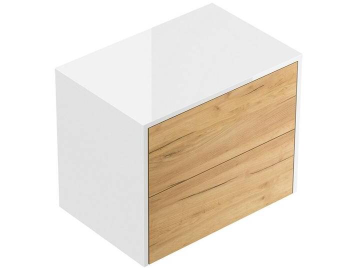 Magnolia Home Nachttisch Design Nachttisch Concepto L 60cm hängend, 2 Pushauszüge Weiß Hgl Eich, Weiss hochglanz / Oak Gold von OTTO