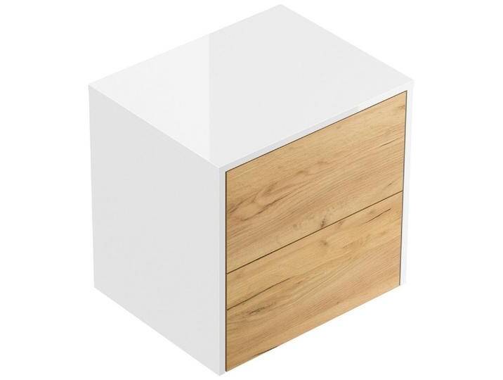 Magnolia Home Nachttisch Design Nachttisch Concepto M 50cm hängend, 2 Pushauszüge Weiß Hgl Eich, Weiss hochglanz / Oak Gold von OTTO