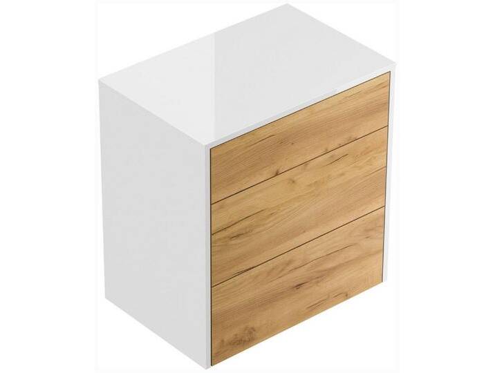 Magnolia Home Nachttisch Design Nachttisch Lux L 60cm hängend, 3 Pushauszüge Weiß Hgl Eiche, Weiss hochglanz / Oak Gold von OTTO