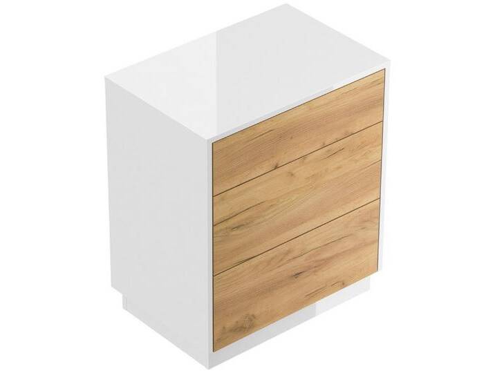Magnolia Home Nachttisch Design Nachttisch Lux L 60cm stehend, 3 Pushauszüge Weiß Hgl Eiche, Weiss hochglanz / Oak Gold von OTTO