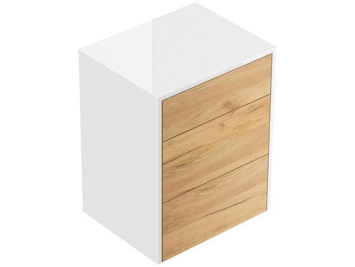 Magnolia Home Nachttisch Design Nachttisch Lux M 50cm hängend, 3 Pushauszüge Weiß Hgl Eiche, Weiss hochglanz / Oak Gold von OTTO