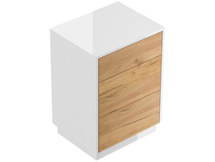 Magnolia Home Nachttisch Design Nachttisch Lux M 50cm stehend, 3 Pushauszüge Weiß Hgl Eiche, Weiss hochglanz / Oak Gold von OTTO