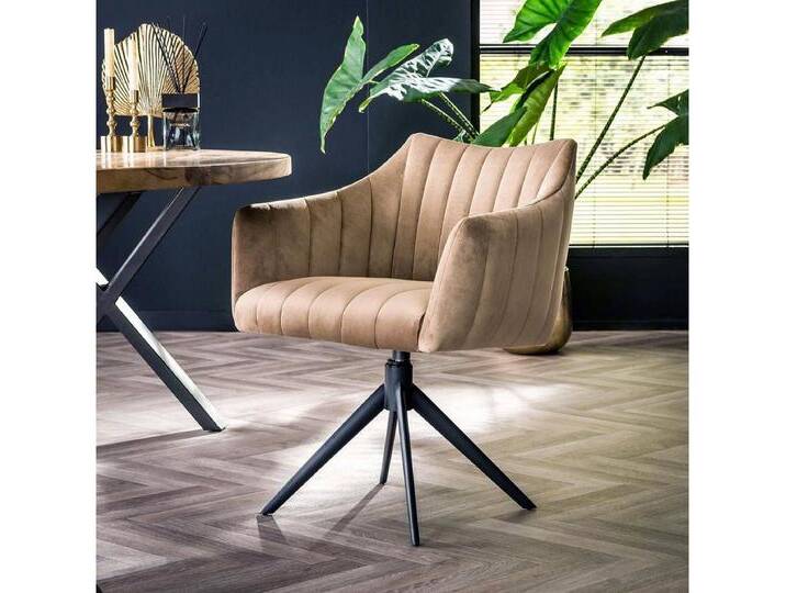 Maison ESTO Esszimmerstuhl Stuhl mit Armlehnen drehbar MOVIE Samt gepolstert Drehstuhl (2´er Set), Nosag-Federung, beige, champagner von OTTO