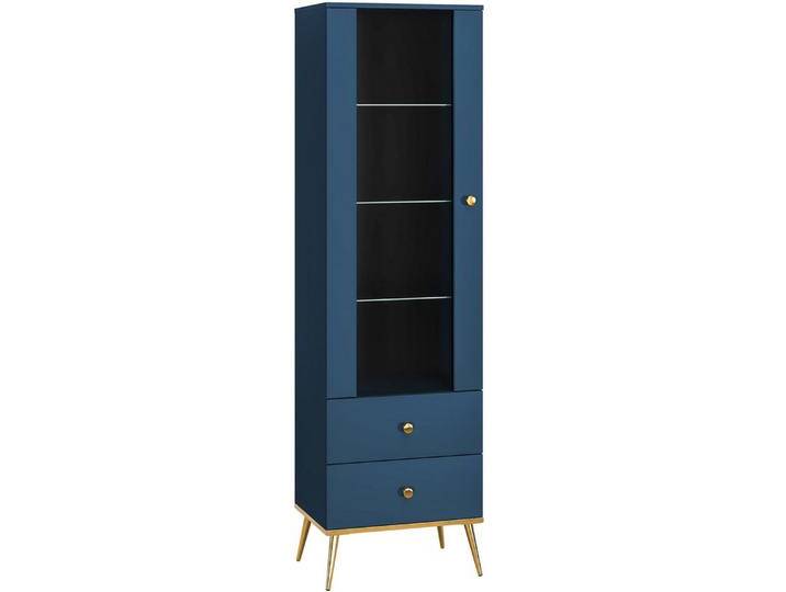 Marmex Möbel Glasvitrine MARINE 01 hoher Schrank mit Schubladen für Wohnzimmer Schlafzimmer, blau von OTTO