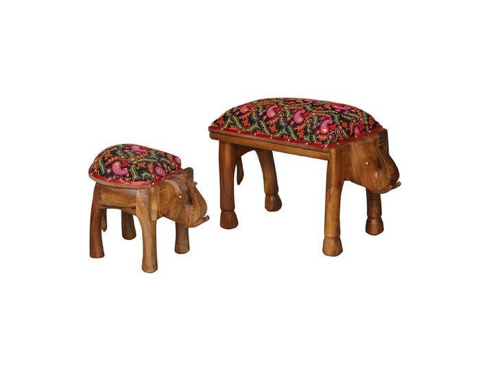 Marrakesch Orient & Mediterran Interior Pouf 2er Set Hocker Adisbo 70 cm – Sitzbank & Elefantenhocker aus Holz bunt (2-St), Handarbeit, braun von OTTO