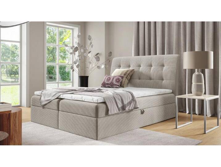 Massivart® Boxspringbett DIEGO 160 x 200 cm / Cordbezug / creme, Bettkästen / inkl. Topper / 7-Zonen-Taschenfederkern Matratzen H3, beige von OTTO