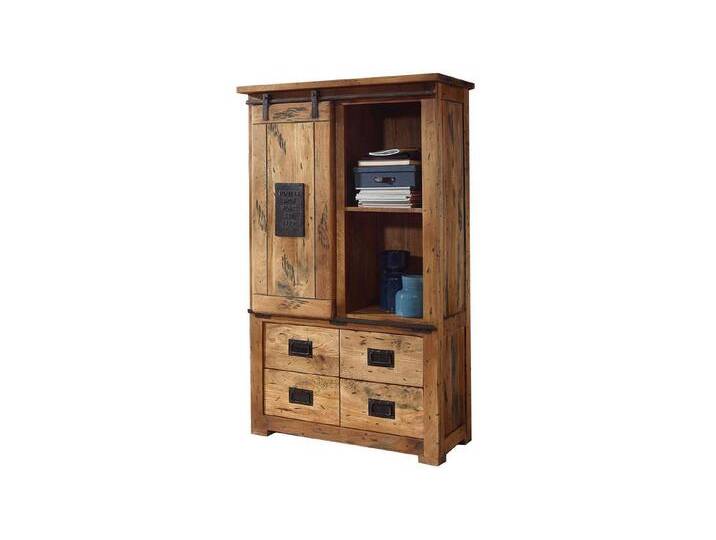 Massivart® Highboard Emanuel 90 cm Breite / Mango Massivholz / Rolltür, Türapplikation aus Gusseisen / Beschläge und Schienen aus Eisen, beige von OTTO