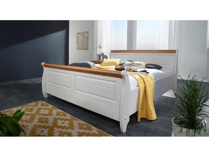 Massivart® Massivholzbett MATILDA / 180 x 200 cm / Kiefer weiß gewachst, Absetzungen honigfarben / Doppelbett / Landhausstil, weiß von OTTO