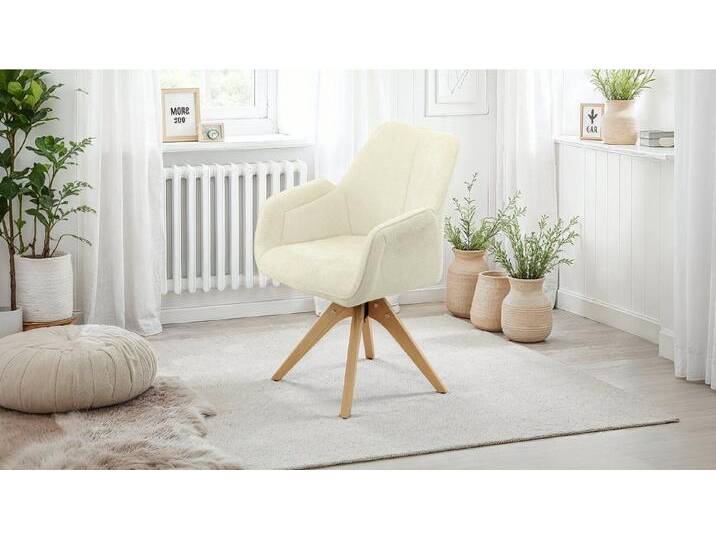 Massivart® Polsterstuhl Armlehne drehbar grau / beige / MICHELLE / 360 Grad, Esszimmerstuhl / Holzbeine Rubberwood Massivholz, beige, beige von OTTO
