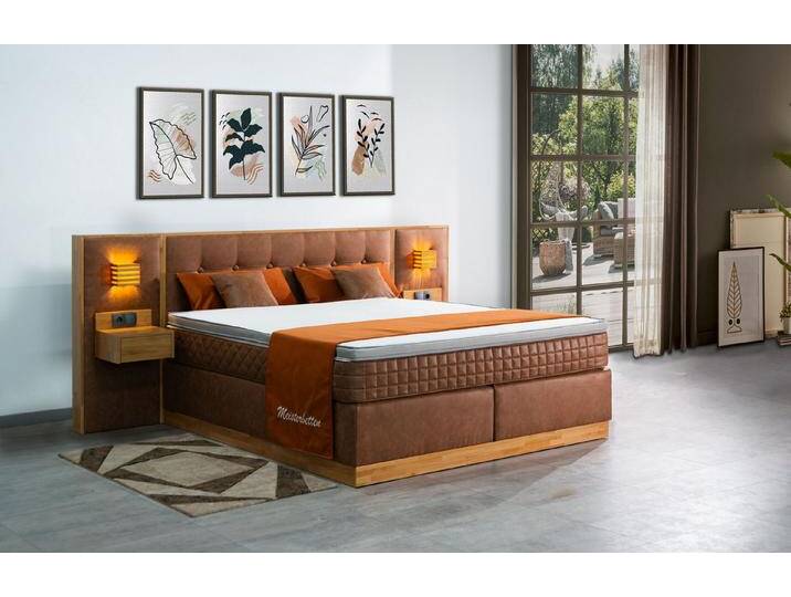 Meisterbetten Boxspringbett Zero3 (mit Motor, 7-Zonen Taschenfederkernmatratzen, Ergoflex), Inklusive kostenloser Lieferung und Aufbau, beige, natur von OTTO