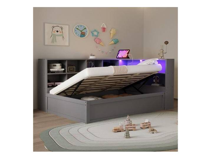 Merax Daybett mit LED und USB-Steckdose (Tagesbett Massivholz Kinderbett Jugendbett, 1 tlg), Schlafsofa 90x200cm mit hydraulischem Stauraum und Ablagefächern von OTTO