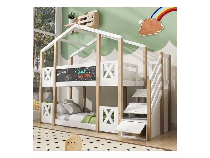 Merax Etagenbett, Kinderbett 90x200cm mit Treppe Tafel Rausfallschutz Schubladen, Kiefer, mit Treppen Merax Etagenbett, Kinderbett 90x200cm mit Treppe Tafel Rausfallschutz Schubladen, Kiefer, mit Treppen von OTTO