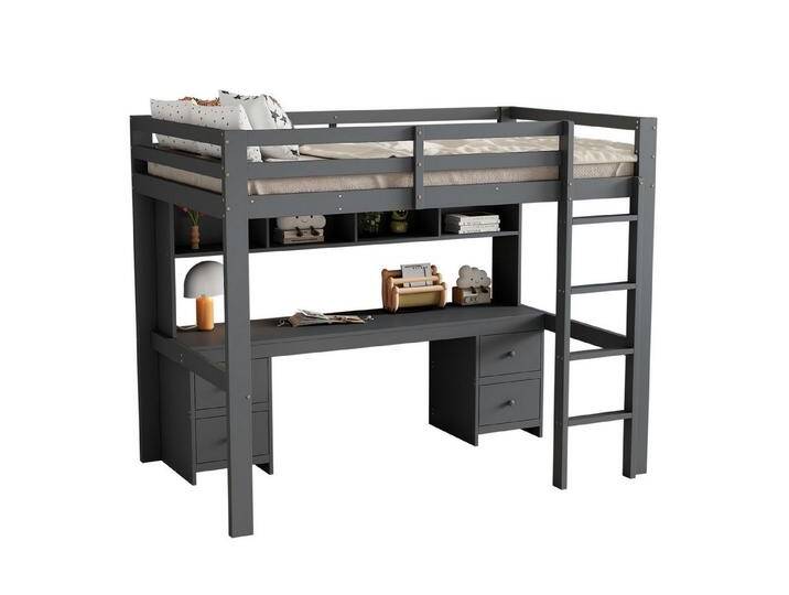 Merax Hochbett Etagenbett 90x200cm Kinderbett mit Schreibtisch, Schubladen und Regale, grau, Grau Merax Hochbett Etagenbett 90x200cm Kinderbett mit Schreibtisch, Schubladen und Regale, grau, Grau von OTTO
