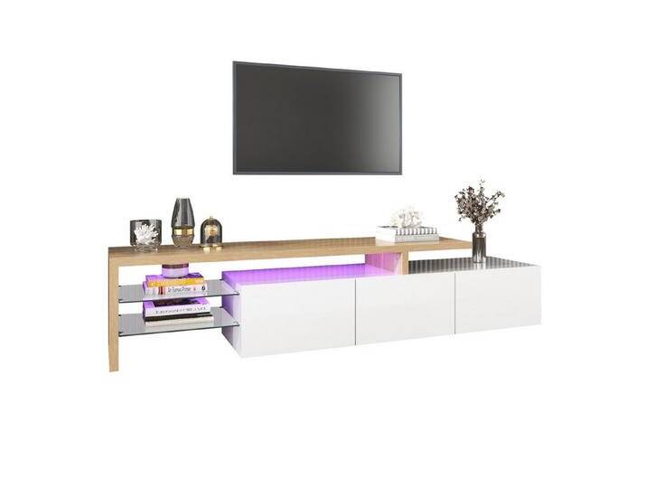 Merax Lowboard, mit Glasablgen und LED-Beleuchtung, Fernsehtisch Hochglanz, TV-Schrank, weiß, Weiß von OTTO