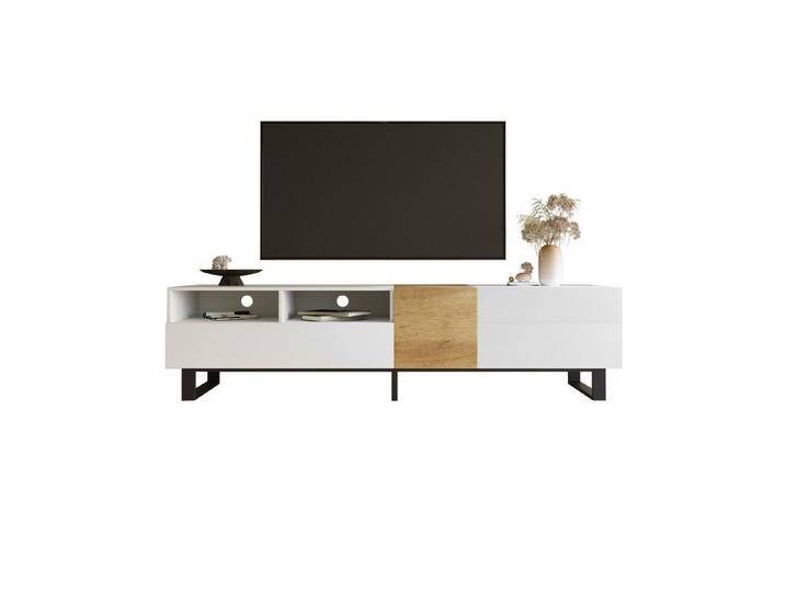 Merax Lowboard Landhaus TV-Schrank mit 2 Schubladen und Stauraum, Fernsehtisch TV Board, TV- Lowboard aus Holz, Breite 180 cm, weiß von OTTO