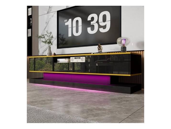 Merax Lowboard hochglanz TV-Schrank mit LED-Beleuchtung (180*38*45cm, 1 St), TV-Kommode Fernsehtisch mit 3 Schubladen & goldenen Akzenten, B: 180cm von OTTO