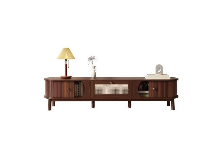 Merax Lowboard mit Schiebetüren und Rattan-Schubladen (1 St., 170 x 39,5 x38cm), Fernsehschrank Landhaus TV-Ständer mit Naturholzlamellen & Stauraum von OTTO