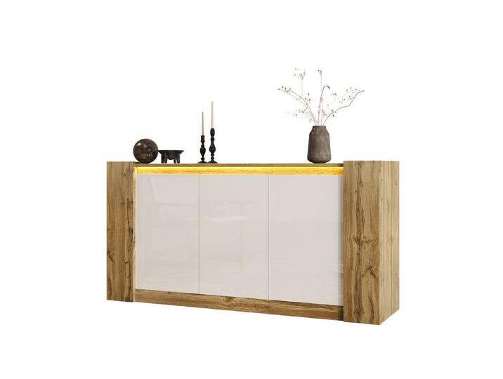 Merax Sideboard (1 St), Hochglanz Kommode mit LED, 3 Türen,verstellbare Regale,Breit:150cm, weiß von OTTO