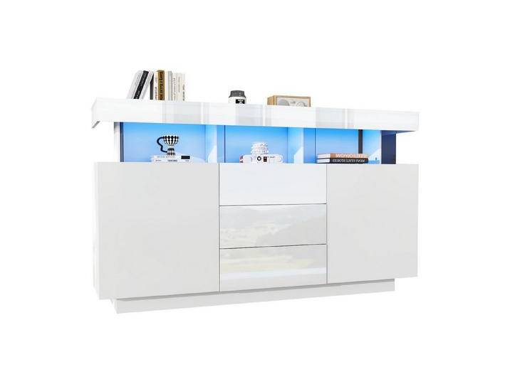 Merax Sideboard Hochglanz mit LED, Mehrzweckschrank aus Spanplatte & Acryl (1 St), Kommode mit 3 Schubladen und 2 Türen, Schrank Vitrine 140x35x80cm von OTTO