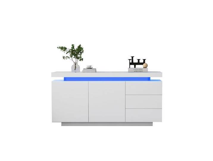 Merax Sideboard hochglanz mit LED inkl. Fernbedienung, Schubkastenkommode, Lowboard,Beistellschrank,Breite 140cm, weiß von OTTO