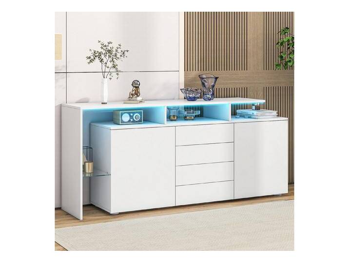 Merax Sideboard mit LED-Beleuchtung in Weiß Hochglanz (160 × 35 × 70 cm, Anrichte Buffetschrank), Wohnzimmermöbel Kommode mit großem Stauraum Merax Sideboard mit LED-Beleuchtung in Weiß Hochglanz (160 × 35 × 70 cm, Anrichte Buffetschrank), Wohnzimmermöbel Kommode mit großem Stauraum von OTTO