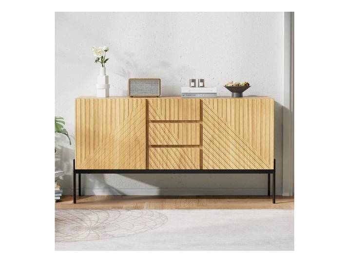 Merax Sideboard mit höhenverstellbare Einlegeböden und Metallfüße (1 St), Buffet Anrichte Schrank Kommode mit 2 Türen & 3 Schubladen,140x75x40cm von OTTO