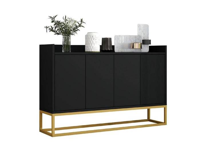 Merax Sideboard mit verstellbaren Einlegeböden und goldenen Metallrahmen, Kommode mit Push-to-Open Funktion,Anrichte,Buffet,Breite: 120cm, schwarz von OTTO