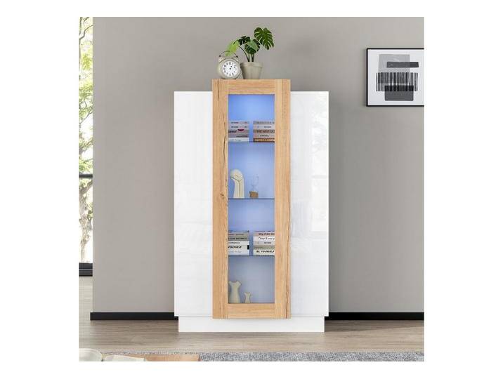 Merax Standvitrine Hochglanz Vitrine Hochglanz mit LED- Beleuchtung (1-St) Wohnzimmerschrank mit 3 Türen Glasablagen Acrylfront Rebounder-Öffnung von OTTO