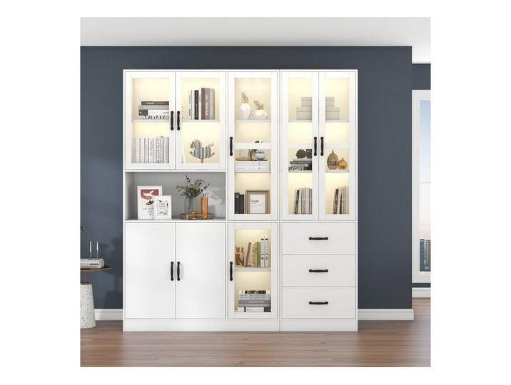 Merax Vitrine mit Acryltüren und Metallgriffe (1-St) Standvitrine mit Einlegeböden und Schubladen,Buffet Schrank,Highboard, weiß von OTTO